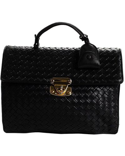Bottega Veneta Intrecciato Leather Briefcase (Authentic Pre-Owned) - Black