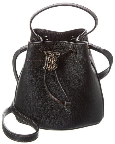 Burberry Tb Grainy Leather Bucket Bag - Black