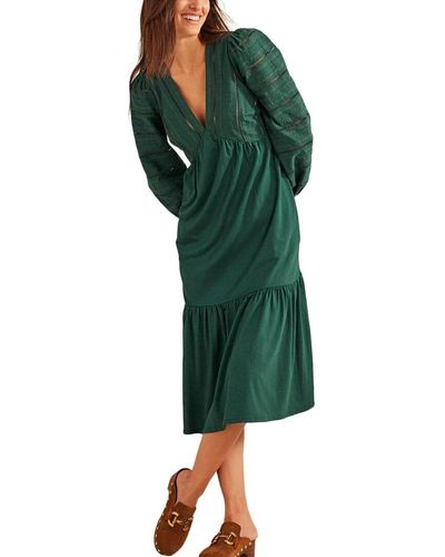 Boden Woven Mix Midi Jersey Dress - Green