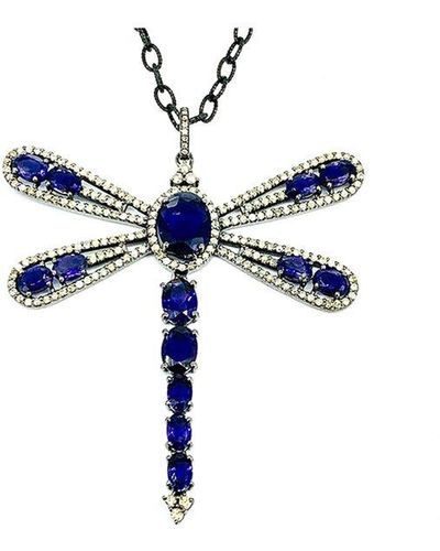Arthur Marder Fine Jewelry Silver 8.25 Ct. Tw. Diamond & Kyanite Butterfly Pendant - Blue
