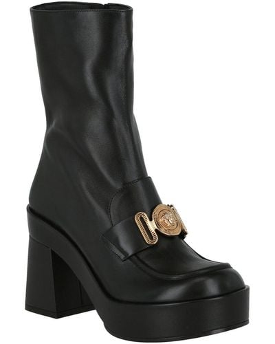 Versace Logo Leather Boot - Black