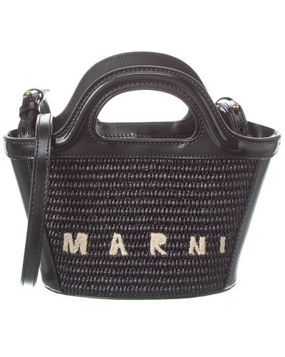 Marni Tropicalia Micro Leather-trim Tote - Black