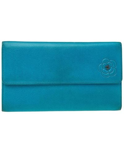 Chanel Leather Cc Double Flap Continental Wallet (Authentic Pre-Owned) - Blue