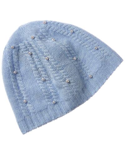 Forte Pearl Studded Cashmere Beanie - Blue