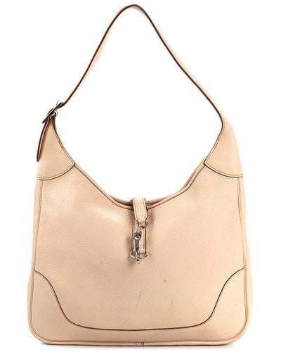 Hermès Leather Gris Tourterelle Trim Ii Hobo Bag (Authentic Pre-Owned) - Natural