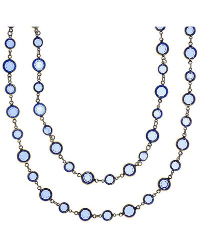 Chanel Vintage Gold-tone Blue Chicklet Sautoir Necklace - Metallic