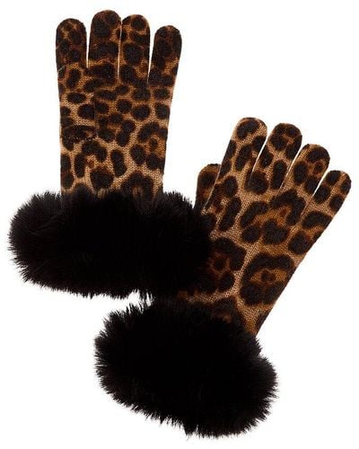 Sofiacashmere Leopard Print Cashmere Gloves - Brown
