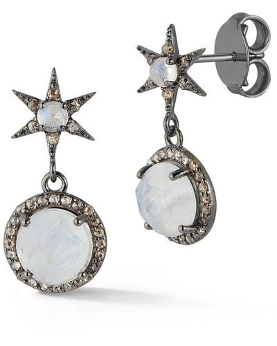 Banji Jewelry Silver 2.53 Ct. Tw. Diamond & Moon Stone Drop Earrings - White
