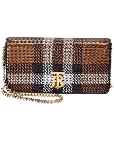Burberry Lola Mini Sequin & Leather Wallet On Chain - Brown
