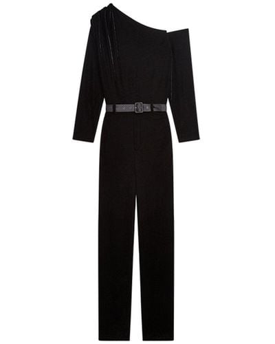 Reiss Elyse Velvet Asymmetrical Jumpsuit - Black