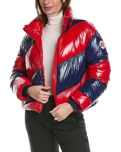 Perfect Moment Super Mojo Striped Quilted Glossed Down Jacket - Red
