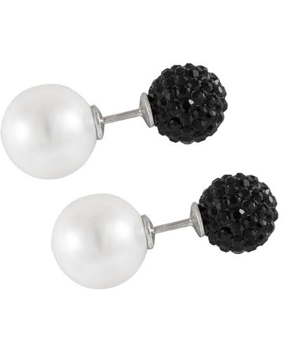 Splendid Rhodium Over Silver 10-14mm Pearl Earrings - Black