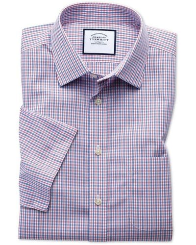 Charles Tyrwhitt Non-iron Check Short Sleeve Classic Fit Shirt - Purple