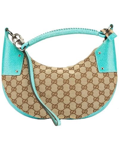 Gucci Brown GG Canvas & Turquoise Leather Hobo Bag - Blue