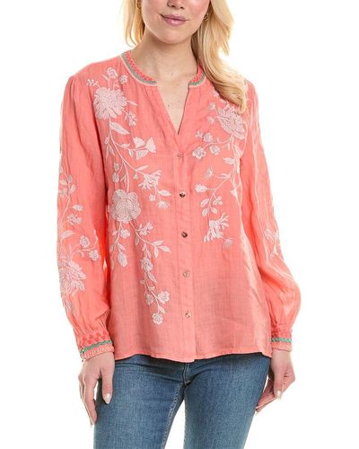 Johnny Was Sylvie Relaxed Button-down Shirt - Red