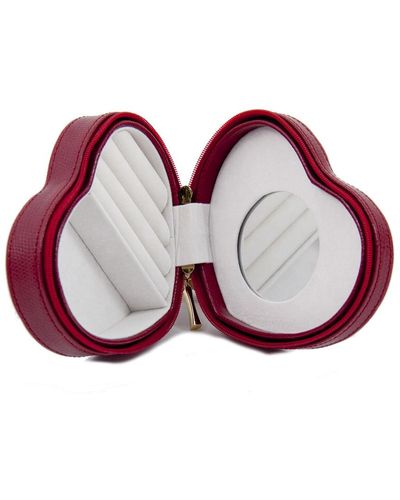 Bey-berk Leather Small Heart-Shaped Jewellery Box - Red