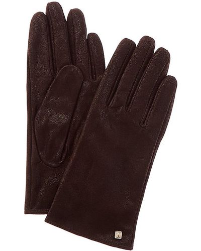 Bruno Magli Cashmere-lined Metallic Suede Gloves - Brown