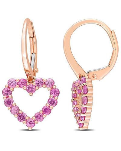 Rina Limor 10k Rose Gold 1.26 Ct. Tw. Pink Sapphire Heart Earrings