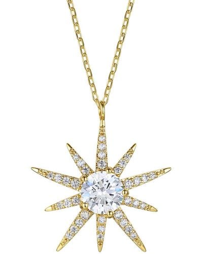 Rachel Glauber 14k Plated Cz Starburst Pendant Necklace - Metallic
