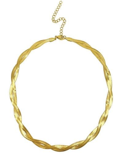 Adornia 14k Plated Water-resistant Braided Herringbone Chain Necklace - Metallic