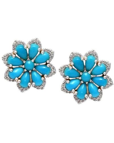 Liv Oliver Silver 12.75 Ct. Tw. Turquoise Cz Floral Studs - Blue