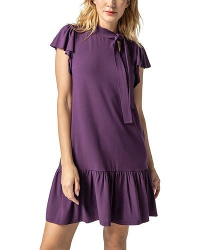 Lilla P Tie Neck Peplum Dress - Purple