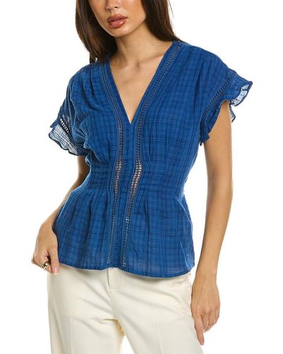 Max Studio Ruffle Sleeve Top - Blue