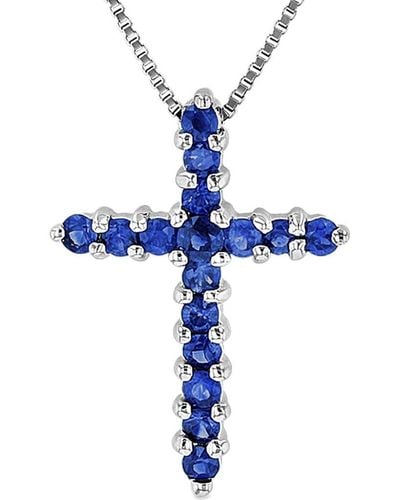 Diana M. Jewels Fine Jewellery 14k 0.32 Ct. Tw. Sapphire Cross Pendant Necklace - Blue