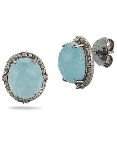 Banji Jewelry Silver 9.50 Ct. Tw. Diamond & Aqua Chalcedony Earrings - Blue