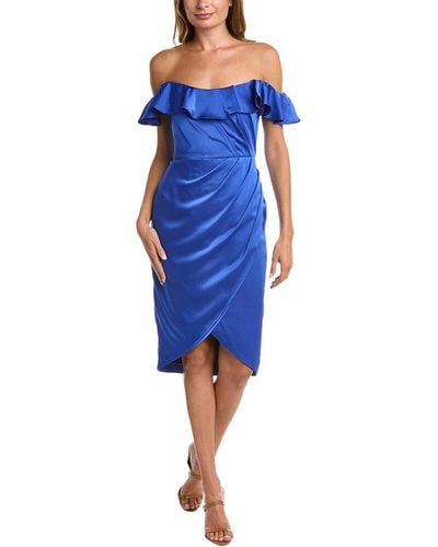 THEIA Off-the-shoulder Satin Midi Dress - Blue