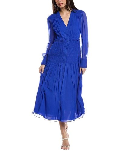 Jason Wu V-neck Chiffon Silk Midi Dress - Blue