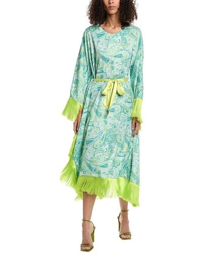 Beulah London Fringe Caftan Dress - Green