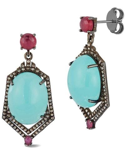 Banji Jewelry Silver 0.97 Ct. Tw. Diamond & Gemstone Drop Earrings - Blue
