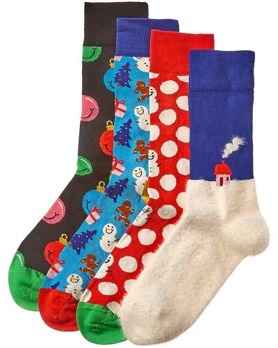Happy Socks 4pk Holiday Time Socks Gift Set - Blue