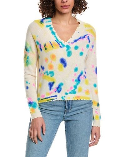 Minnie Rose Frayed Printed Tie-dye Cashmere Sweater - Blue