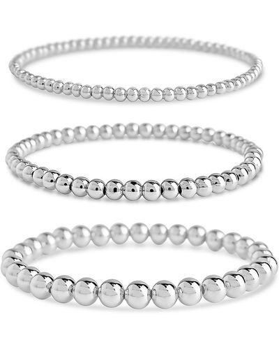 Sterling Forever Rhodium Plated Set Of 3 Beaded Stretch Bracelets - Multicolor