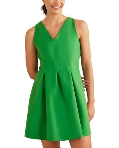 Boden V-neck Wool-blend Skater Mini Dress - Green