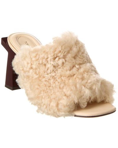 Tory Burch Block T Shearling Mule Sandal - Natural