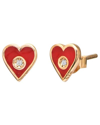 Gabi Rielle Gold Over Silver Cz & Enamel Earrings - Red