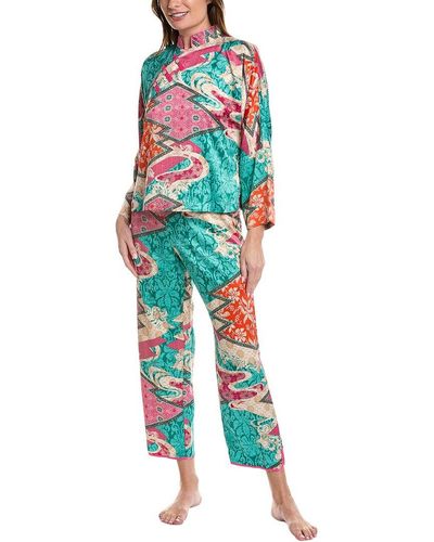 Natori 2pc Orient Express Mandarin Pajama Pant Set - Blue