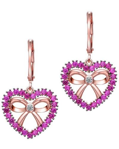 Rachel Glauber 18k Rose Gold Plated Cz Hearts Earrings - Pink