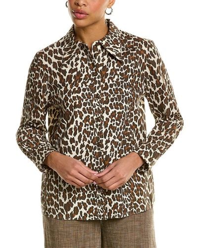Tory Burch Reva Leopard Poplin Shirt - Brown