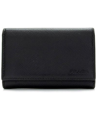 Prada Saffiano Leather Textile 6 Key Holder (Authentic Pre-Owned) - Black