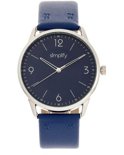 Simplify Quartz The 6300 Black Dial, Genuine Blue Leather Watch 41mm
