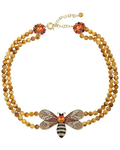 Eye Candy LA Tiger's Eye Honey Bee Natural Stone Necklace - Metallic