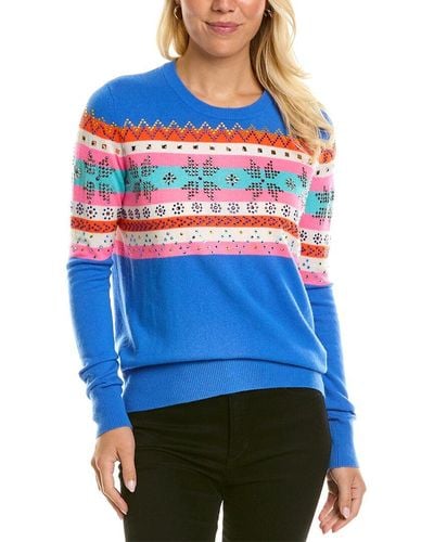 Autumn Cashmere Jeweled Fairisle Cashmere Sweater - Blue