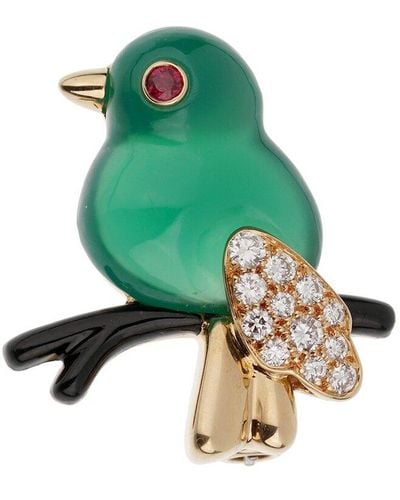 Cartier 18K Bird On A Branch Brooch (Authentic Pre-Owned) - Green