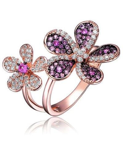 Genevive Jewelry Two-tone Plated Cz Flower Ring - Pink