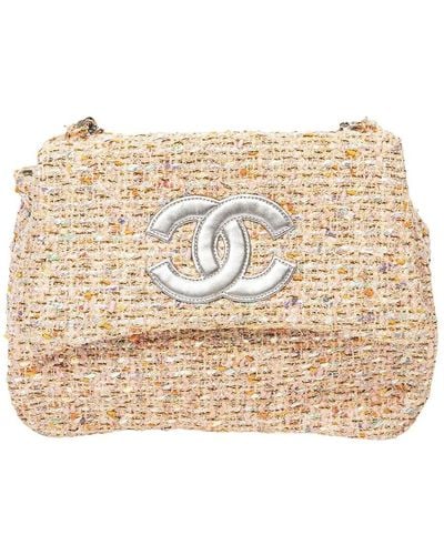 Chanel Limited Edition & Tweed Cc Logo Single Flap Chain Top Handle Bag (Authentic Pre-Owned) - Natural