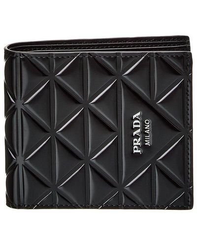 Prada Logo Leather Bifold Wallet - Black